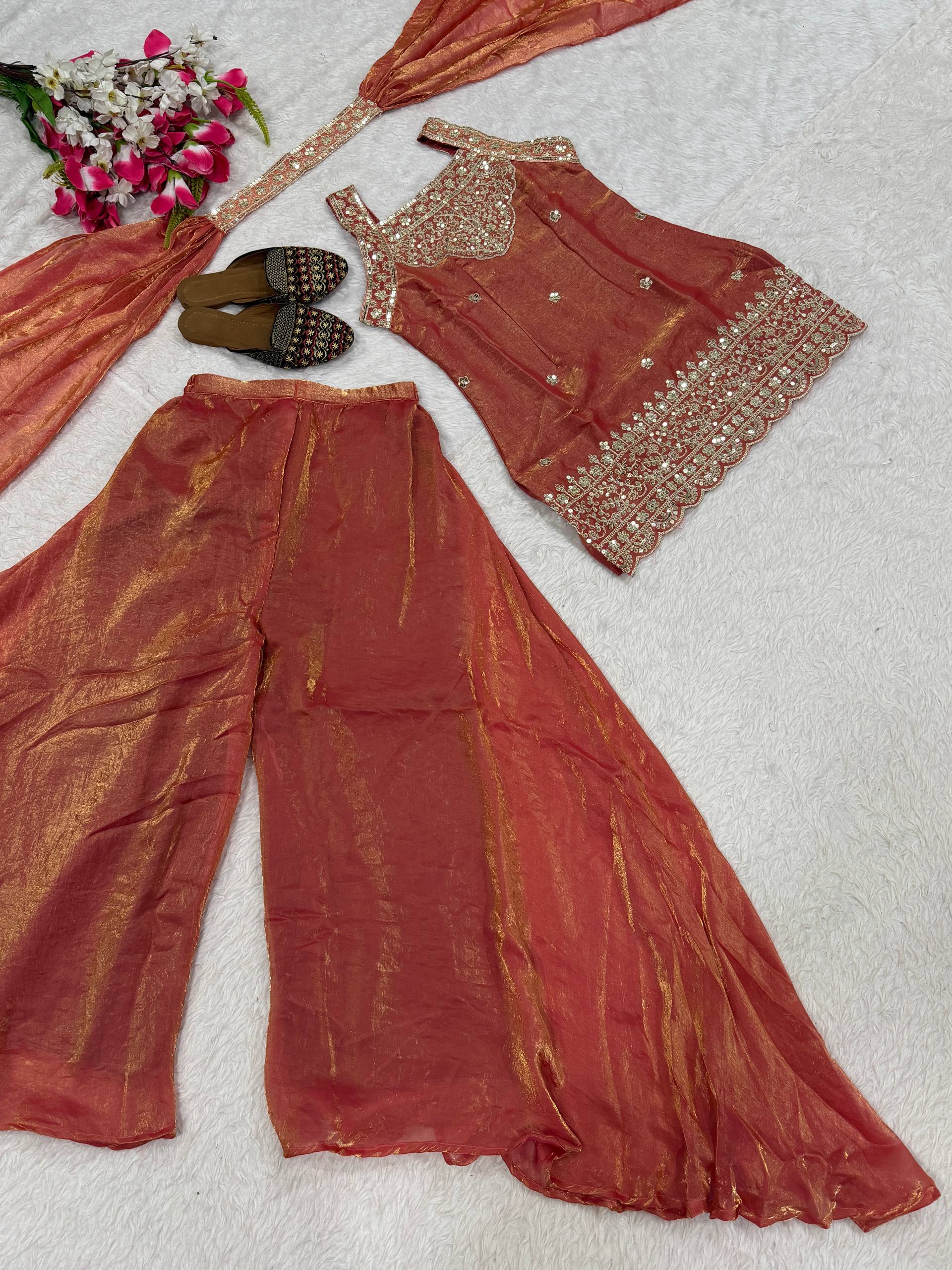Radiant Flamingo Iridescent Palazzo Set